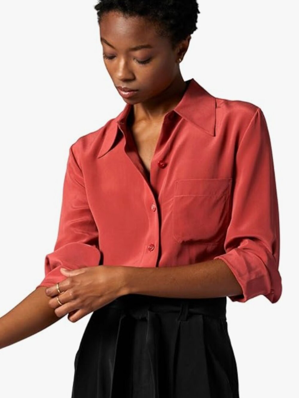 Equipment EUC | Quinne 100% Silk Long Sleeve Shirt in Earth Red